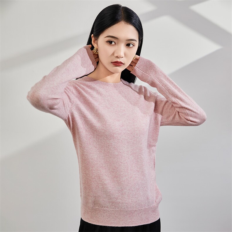 2024秋冬新款35%山羊绒女士净面圆领羊绒衫,女装羊绒衫,润辉羊绒