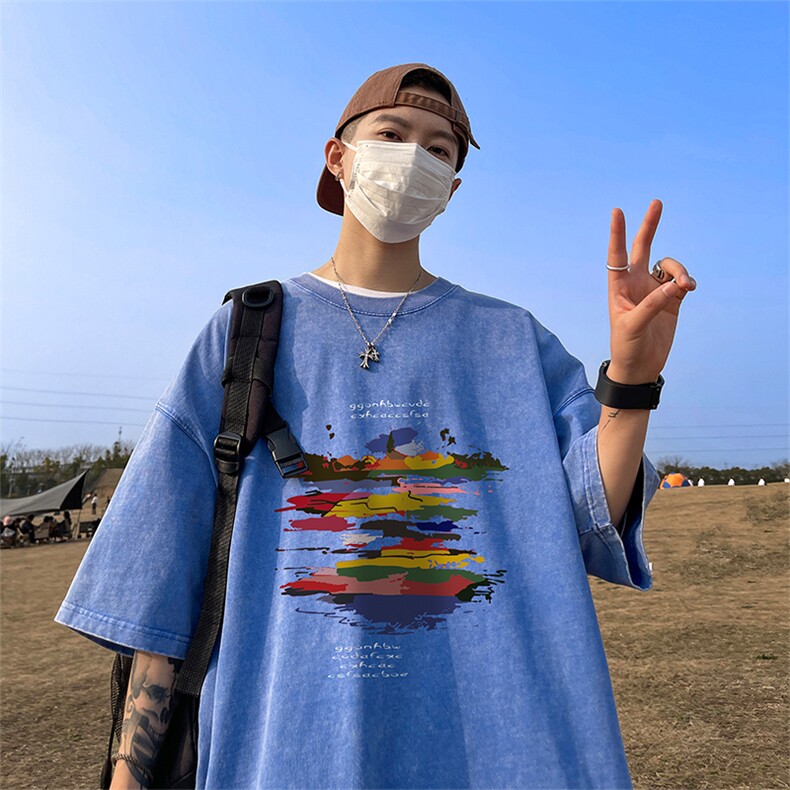 量大优可供抖音视频支持得物品质配合二开美式水洗短袖t恤SX96,男装T恤,电商A486