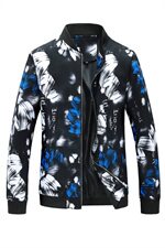 新款主推秋冬装潮男花夹克大码休闲男青年夹克外套JK823p65蓝，男装夹克，星座1203
