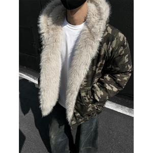 美式迷彩复古毛领棉服外套男连帽座山雕夹克棉服外套 2310 P115图片