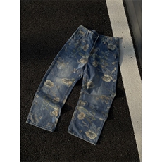 2024/cleanfit牛仔裤水洗碎花朵直筒拖地裤1005-3-SGT02-P65控88，男装牛仔裤，星座1005-3