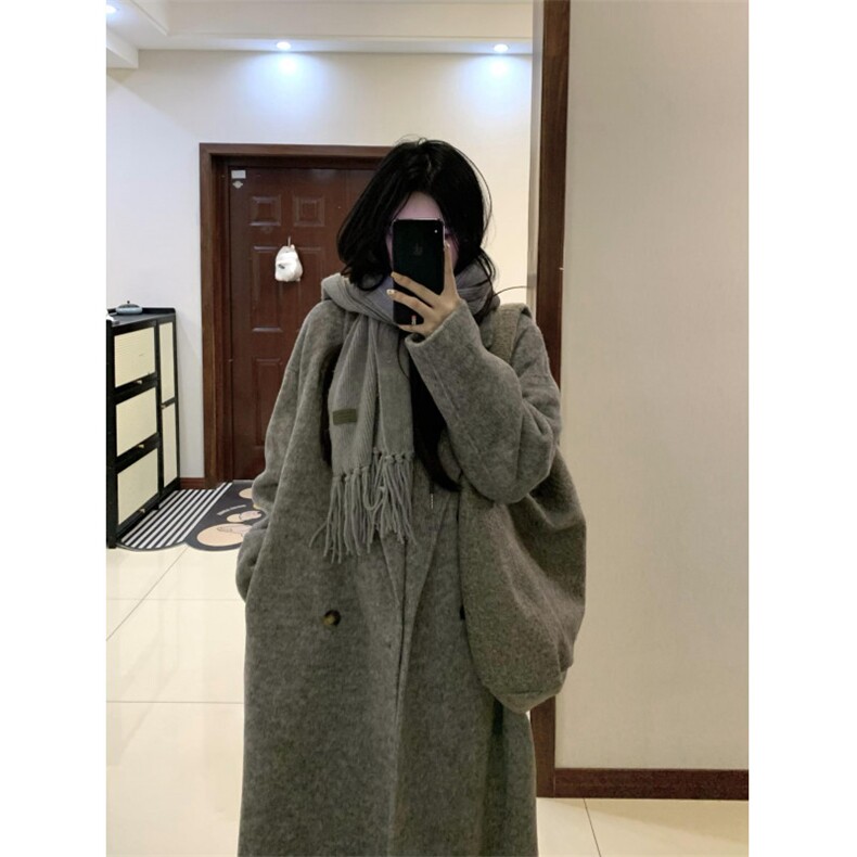 女风毛呢灰色中长款毛呢外套CF072-P98，男装风衣，星座313A(原308A-2)