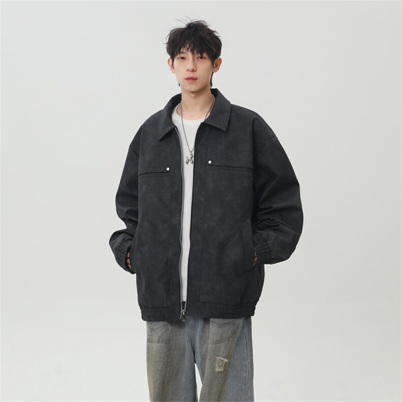 PU皮工装翻领夹克2025秋季痞帅潮流二开外套XZ301b-2-JK2591P75,男装夹克,星座301B-2（原A443-1）