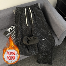 加绒加厚冬款男灯芯绒扎染休闲裤保暖字母刺绣长裤h0856P52，男装休闲裤，星座1013-1