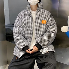 加绒加厚冬款男棉服条纹格子立领棉袄保暖面包服外套MA541P68，男装棉衣，星座1013-1