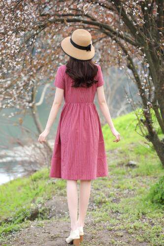 现货，文艺范，棉麻连衣裙，女装连衣裙，金典明美