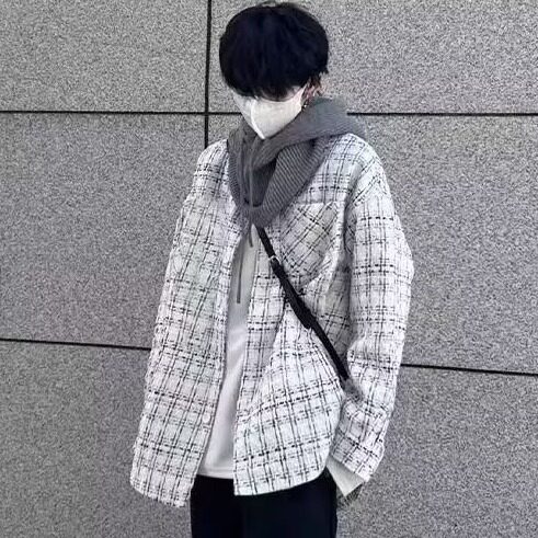 小香风外套男秋季格子衬衫潮牌高级感宽松翻领夹克女 M450图片