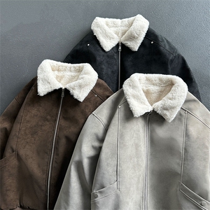 冬季美拉德巴恩风羊羔绒屋面PU皮棉服加绒保暖棉衣MP7827-特P80图片