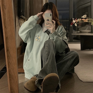 C967-P110 美式复古翻领开衫外套女春季2025新款高街潮棒球服图片
