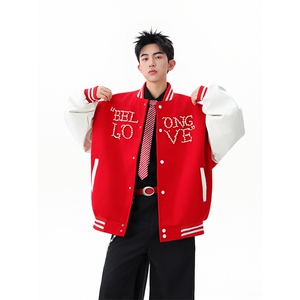 美式复古珍珠字母撞色拼接棒球服外套 WT2557-特P90-控158图片