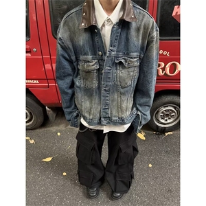 复古牛仔衣外套男潮牌宽松大码潮流休闲工装夹克外穿1243 P73图片