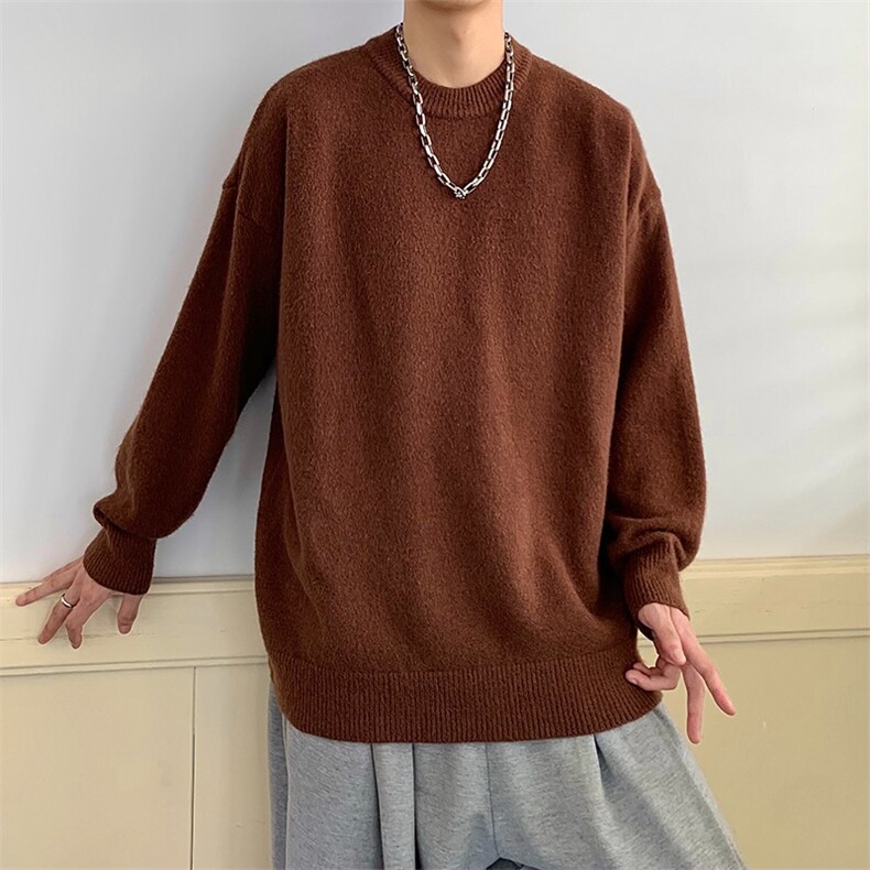 纯色圆领毛衣男女简约宽松秋冬新款加厚oversize潮流打底针织毛衫,男装T恤,星座506A
