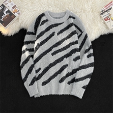秋冬季美式斑马纹毛衣宽松加厚水貂绒慵懒风针织衫，男装针织衫/毛衣，星座410-6（原星座1304-1）