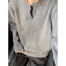FFY2400-P70复古麻花设计感毛衣男女情侣慵懒亨利领宽松套头，男装T恤，电商B323A
