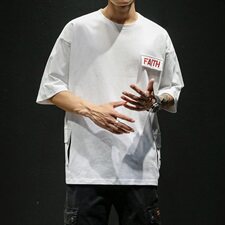 夏新款宽松多口袋工装短袖日系潮牌大码国潮T恤个性五分袖T502，男装T恤，电商A021A