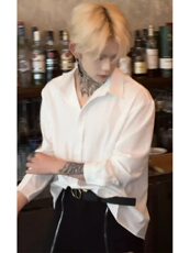春夏纯色长袖衬衫男女休闲潮流宽松慵懒衬衣外套YH9952P35，男装衬衫，电商D256-1(原A064-1)