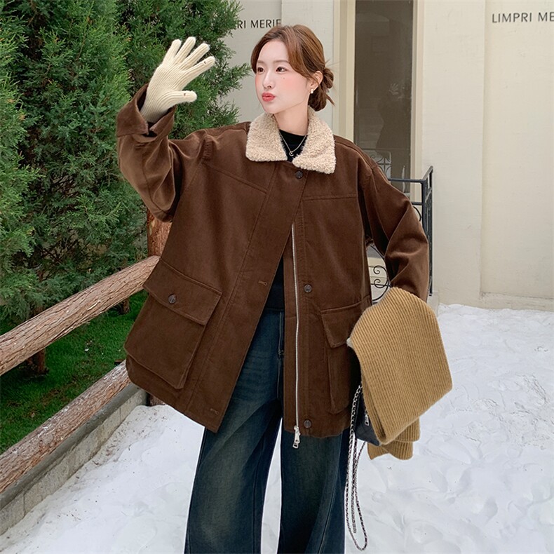 (现货)2025年冬季中长款灯芯绒棉衣2568款P175-K258，女装羊羔毛/颗粒绒，浙宝301