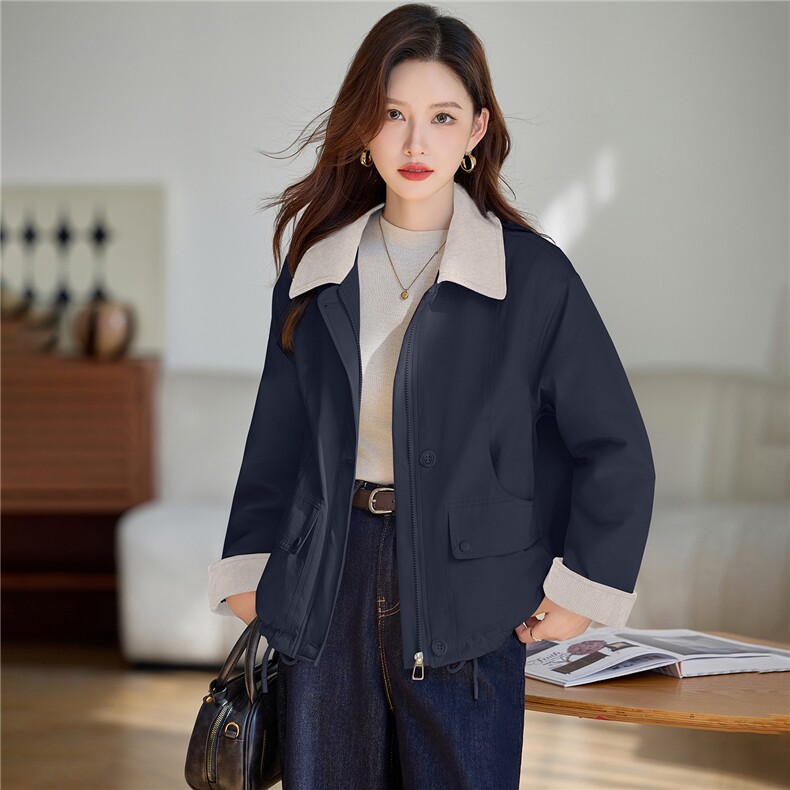 时尚撞色翻领加绒派克服外套女2025秋冬新款宽松显瘦休闲百搭棉服,女装棉衣/棉服,依万里