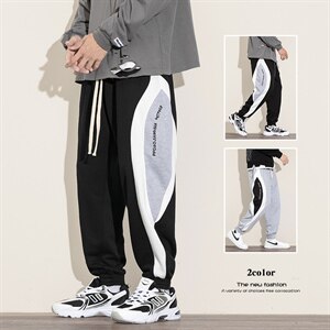 2021秋季新款白墙日系大码男撞色拼接运动休闲九分卫裤K2075-P45图片