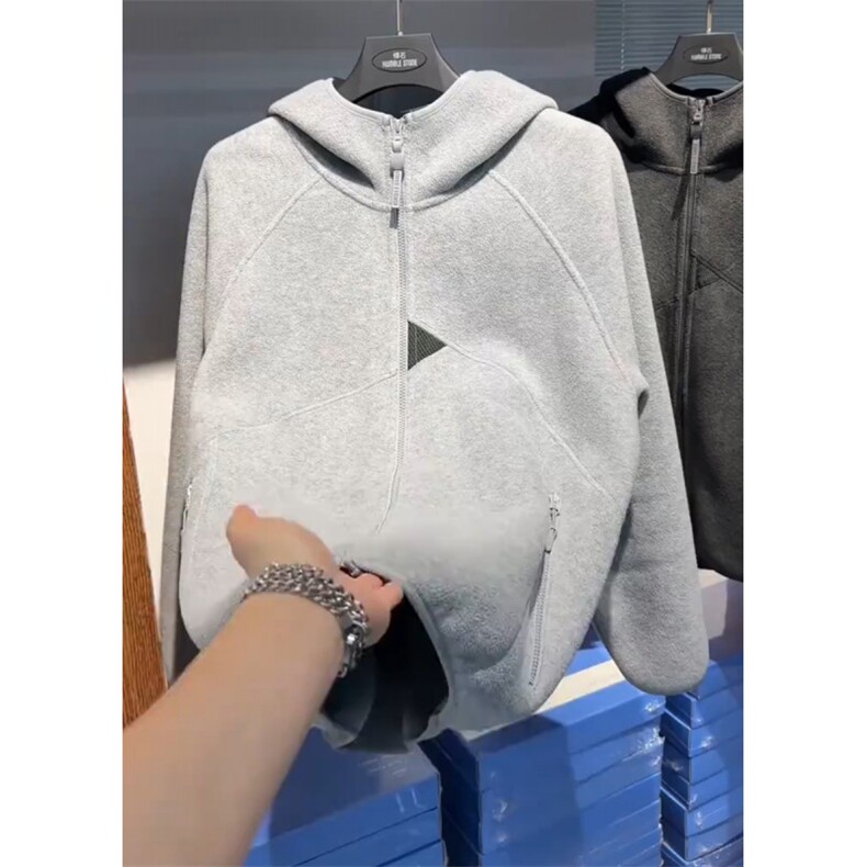 网图结构设计摇粒绒户外秋冬保暖连帽外套男女情侣装G1160P75，男装棉衣，电商A339