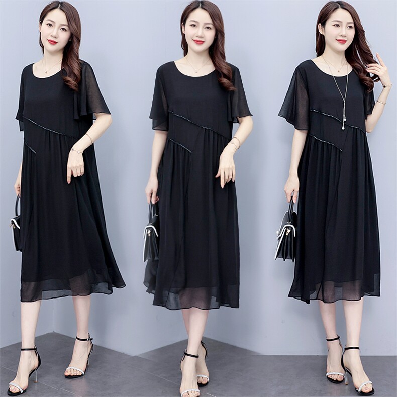 （现货）加大码雪纺连衣裙遮肚子女夏季宽松妈妈装遮肉裙子中长款，女装大码女装，深妍伊美