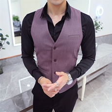 Y8775-型男潮紫色纯色短款V领排扣马甲外套休闲青年马甲，男装背心/马甲，星座717A