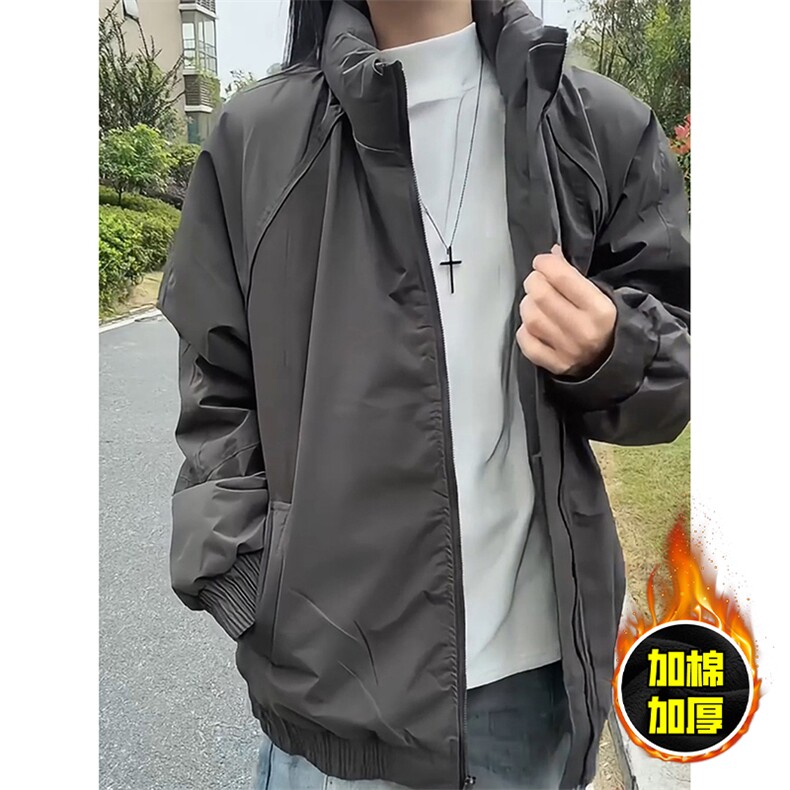 现货美式高街休闲棉衣夹克三防立领纯色户外工装加厚棉服外套,男装夹克,电商A486
