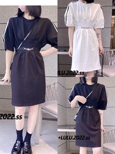 腰链条连衣裙,女装连衣裙,LL+