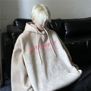抖音品质港风潮流印花麂皮绒宽松连帽卫衣JK23444特批45-控78图片