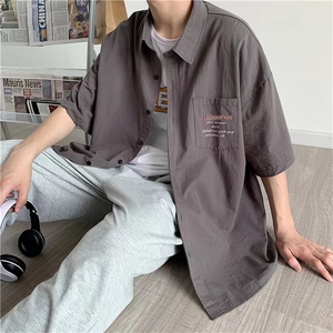 衬衫男短袖韩版潮流刺绣帅气2026夏季新款ins宽松外套CY347-P27图片