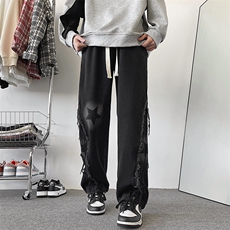 星星牛仔裤男士秋冬款美式高街加厚加绒裤子宽松潮牌直筒休闲长裤，男装牛仔裤，星座906（原电商a316-1）