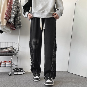 星星牛仔裤男士秋冬款美式高街加厚加绒裤子宽松潮牌直筒休闲长裤图片