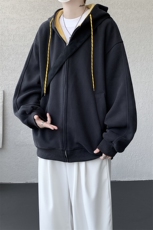 8XL-M秋连帽卫衣男宽松休闲纯色拉链开衫外套拼色帽衫运动WY27P65，女装短外套，电商D206-1