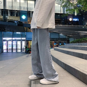 港风 宽松大码直筒裤拖地裤纯棉水洗牛仔裤A014-K8133-P45控58图片