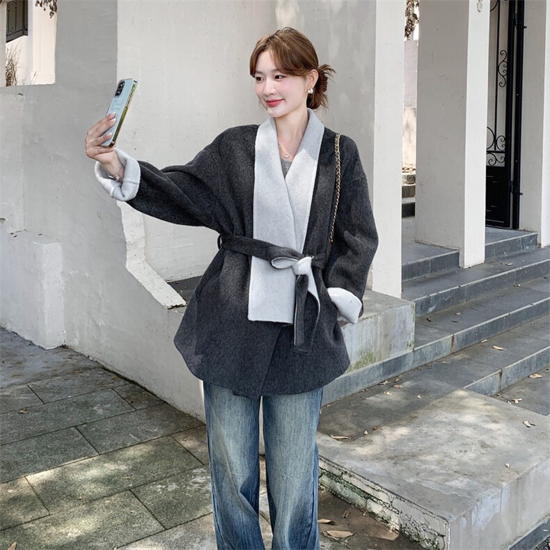 大翻领呢子大衣女秋冬2025新款高端慵懒韩系披肩女双面毛呢外套潮，女装毛呢外套，浙宝290（原306）