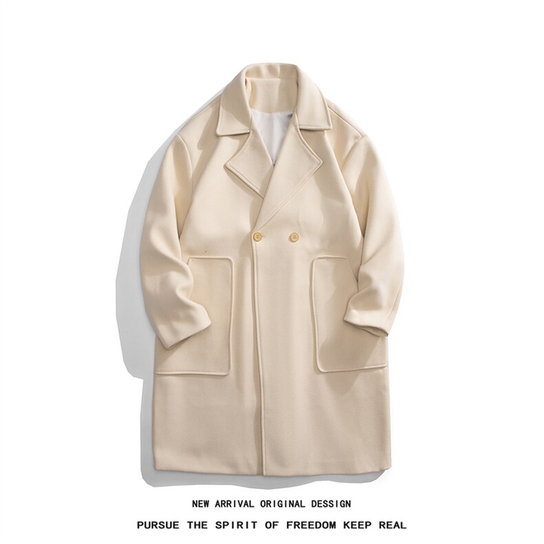 N9108/P100秋冬新款中长款双排扣毛呢大衣松呢子外套呢料大衣风衣，男装风衣，电商A141