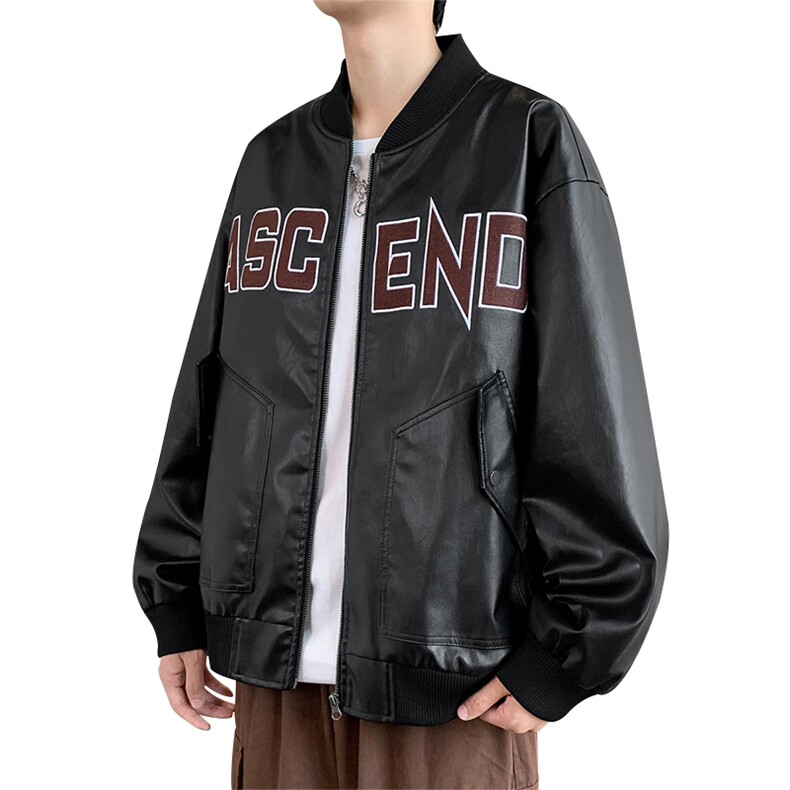 秋季大码2XL-8XL男士休闲棒球领绣花皮衣夹克外套,男装夹克,星座209