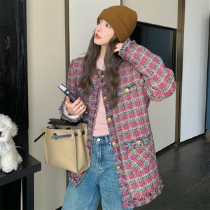 法式格子小香风羽绒服外套女2025冬季新款高级感气质加厚毛呢上衣图片