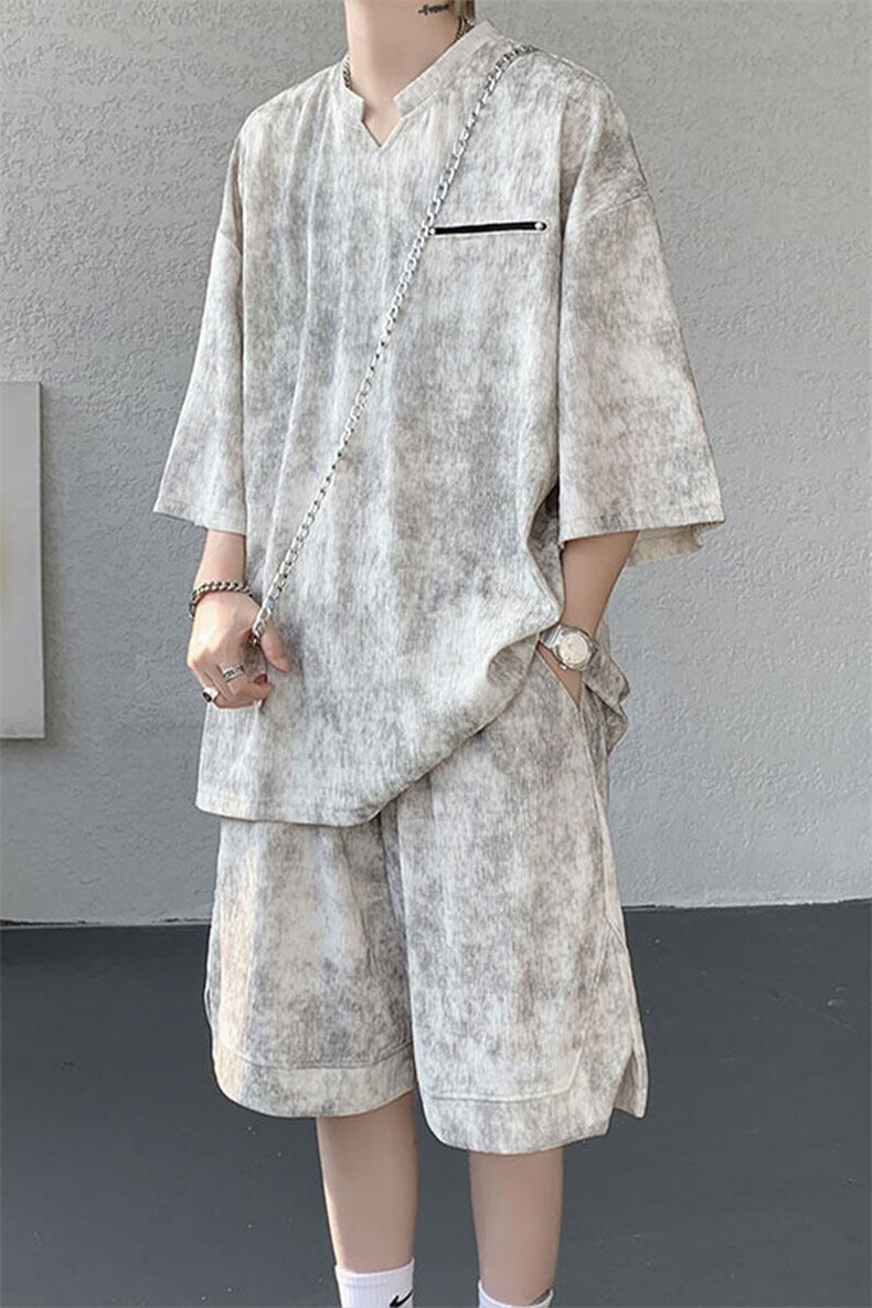 TZ791-特批55控98夏季冰感扎染冰丝速干大码短袖短裤T恤套装男,男装休闲套装,电商A059