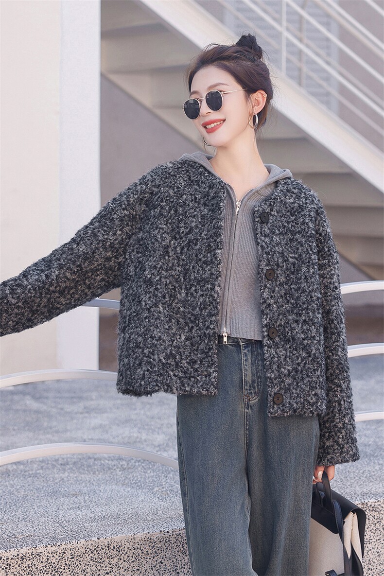 时尚小香风外套女秋冬新款中长款宽松显瘦毛呢大衣,女装短外套,秋水欣儿