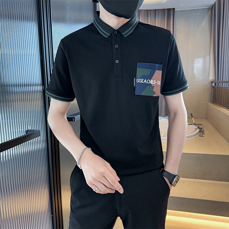 口袋设计2025新款夏季短袖T恤翻领Polo衫T0279-P48,男装T恤,电商D342