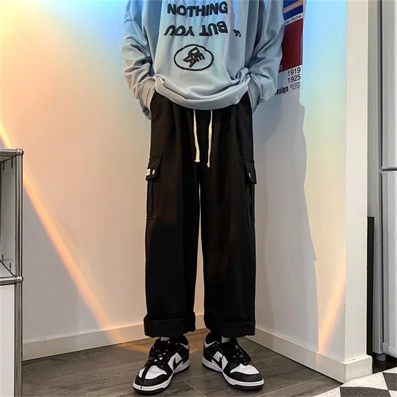 阔腿工装裤直筒宽松新款日系潮牌痞帅休闲裤子男潮流G2097-p40，男装休闲裤，星座1008