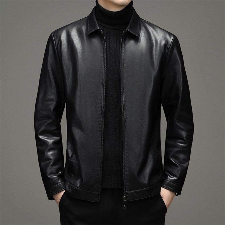 2023新品冬季中青年加绒皮衣男翻领PU夹克外套皮衣男ZS2197-P205，男装皮衣，电商B212（原钱塘6029）