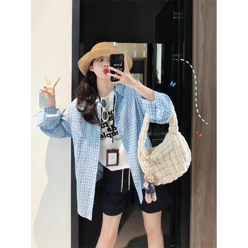 TC656-p45美式复古蓝色格子衬衫外套女装夏季新款外搭,女装衬衫,星座617A-2