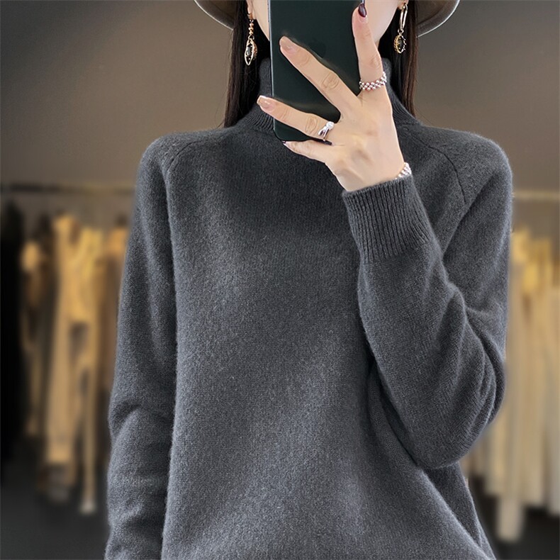 高领针织女加厚2024秋冬内搭紧身上短款长袖堆堆领,针织衫/毛衣,皓宇羊绒
