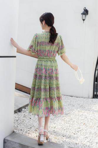 《现货》夏季新款收腰绿色甜美长款连衣裙，女装连衣裙，宫廷韵色