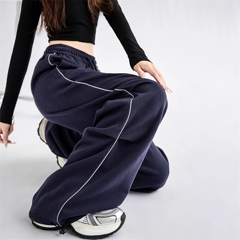 AK2489-P55高街嘻哈hiphop休闲运动卫裤女美式高腰显瘦拖地阔腿裤图片
