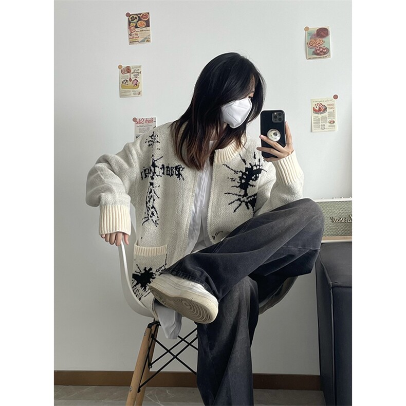 自家网图有货达芬奇手稿拉链针织开衫宽松毛衣外套男女W133-P65,男装针织衫/毛衣,星座1505