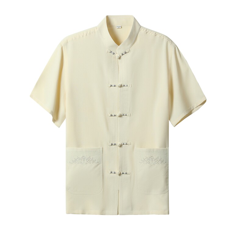2022风男士唐装夏季亚麻短袖中老年套装复古风潮牌汉服两件套,男装中老年男装,钱塘723