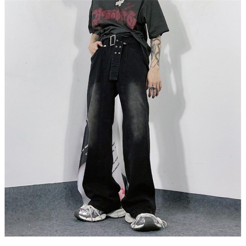 美式高街水洗做旧小众直筒牛仔裤男女hiphop宽松拖地长裤NK9168,男装牛仔裤,星座601-1